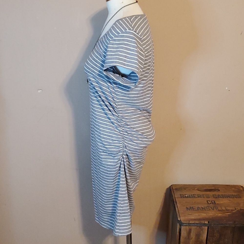 Great Expectations grey & white striped dress Large 12/14 - Picture 6 of 13